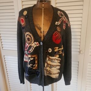 Susan Bristol Vintage Dark Grey Cardigan Travel Vanity Hand Embroidered Cardigan